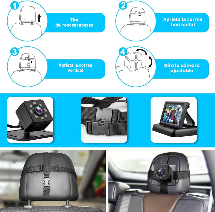 Espejo de coche para bebé con pantalla de función de visión nocturn...