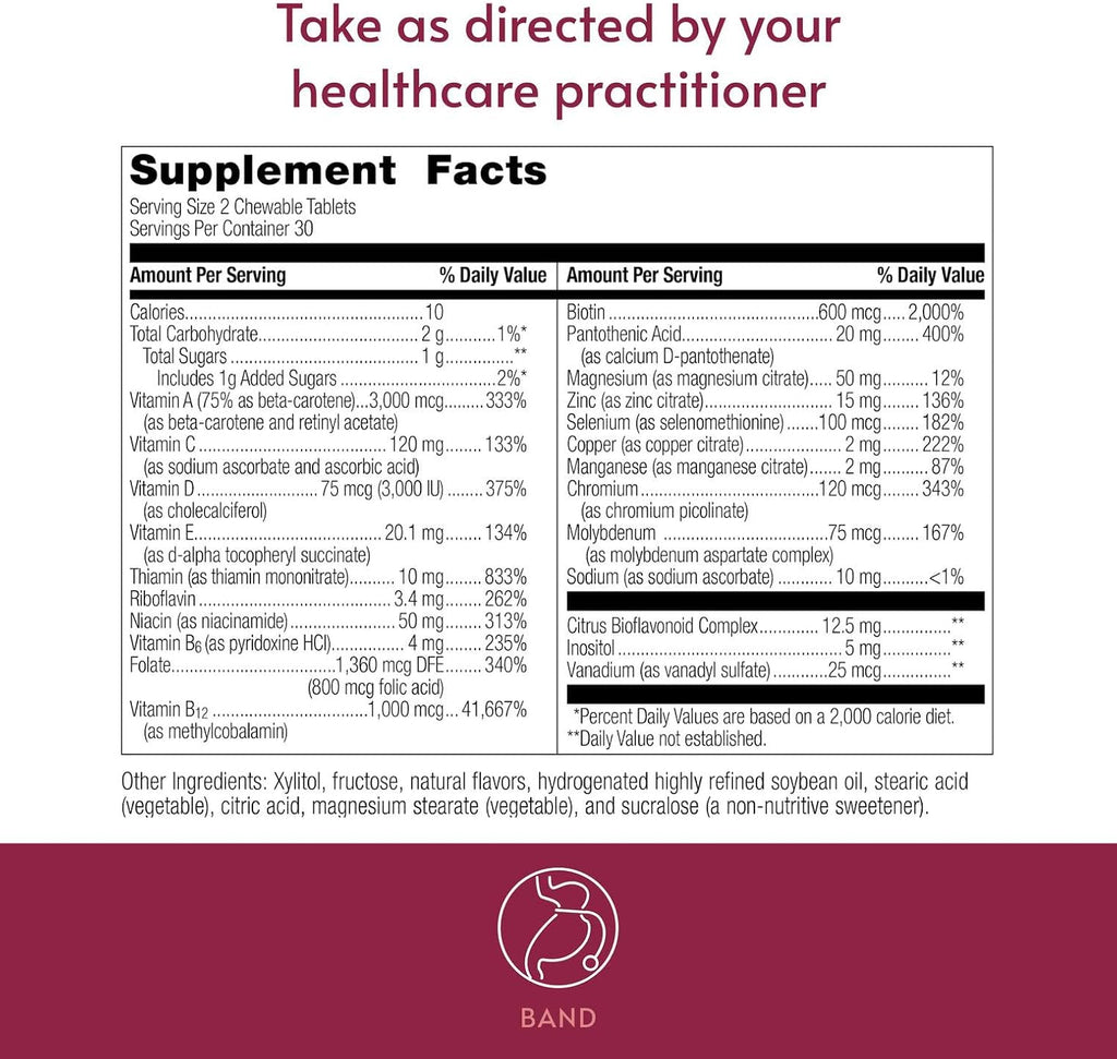 Bariatric Advantage Multivitamínico esencial masticable, bayas, 60 tabletas, Fruta del bosque
