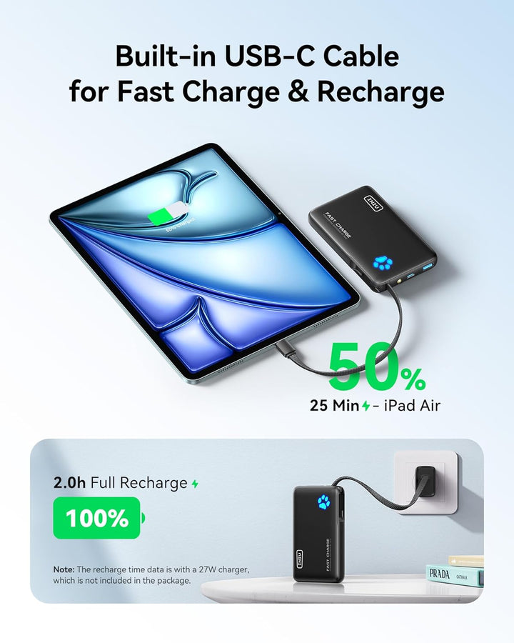 INIU 45W Power Bank, Cargador Portátil de Carga Rápida con Cable US...