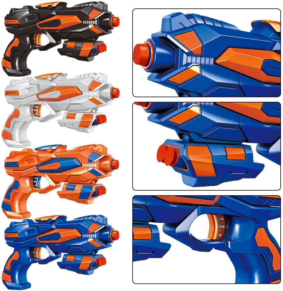 POKONBOY Paquete de 4 pistolas bláster compatibles con balas Nerf Guns, pistolas de juguete para niños y niñas con 80 dardos de repuesto de espuma, juguetes de pistola de mano para niños de 6 años o