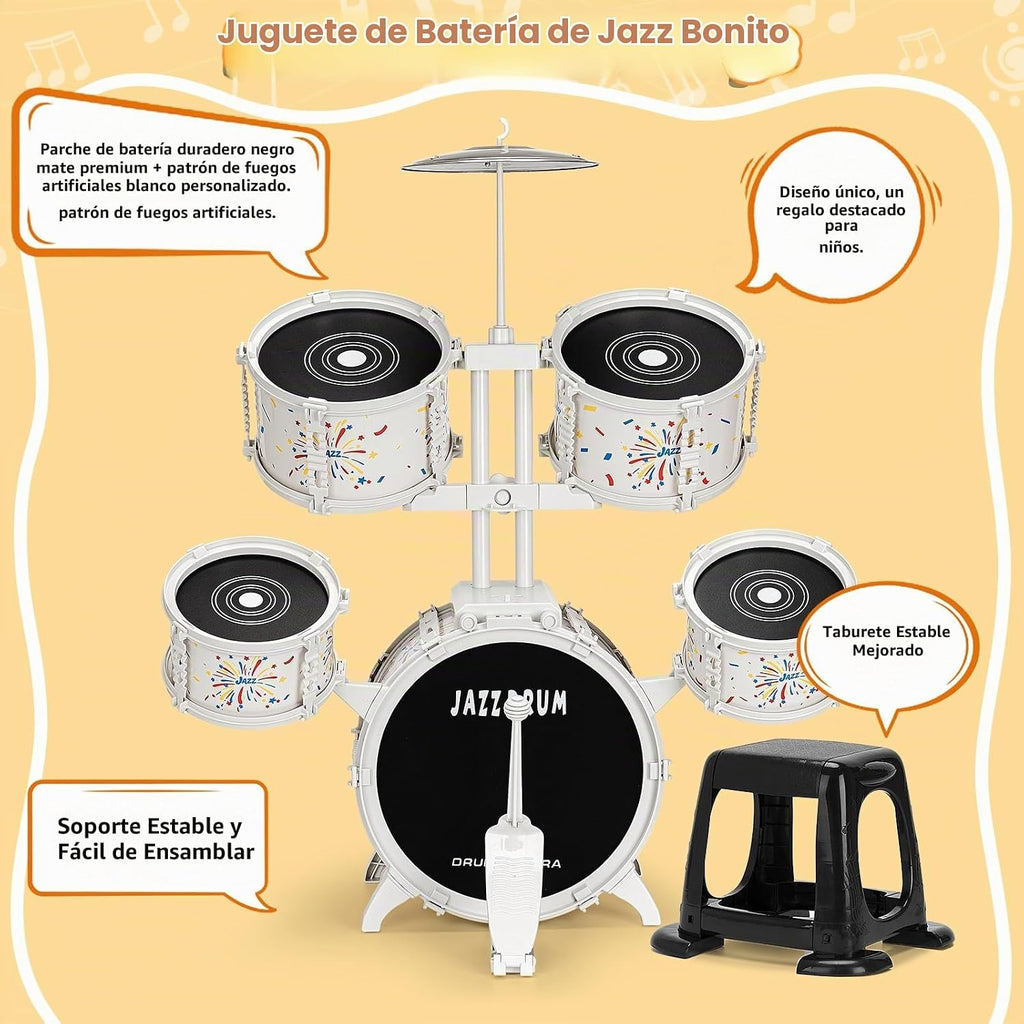 Juego de batería para niños pequeños de 2 a 4 años, instrumento musical de