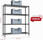 Estantería de metal de 4 niveles, organizador de almacenamiento ajustable resistente, estantes de acero industrial para sótano, cocina, oficina, almacén (negro, 17.7 pulgadas de profundidad x 59.1 pulgadas de ancho x 70.9 pulgadas de alto)