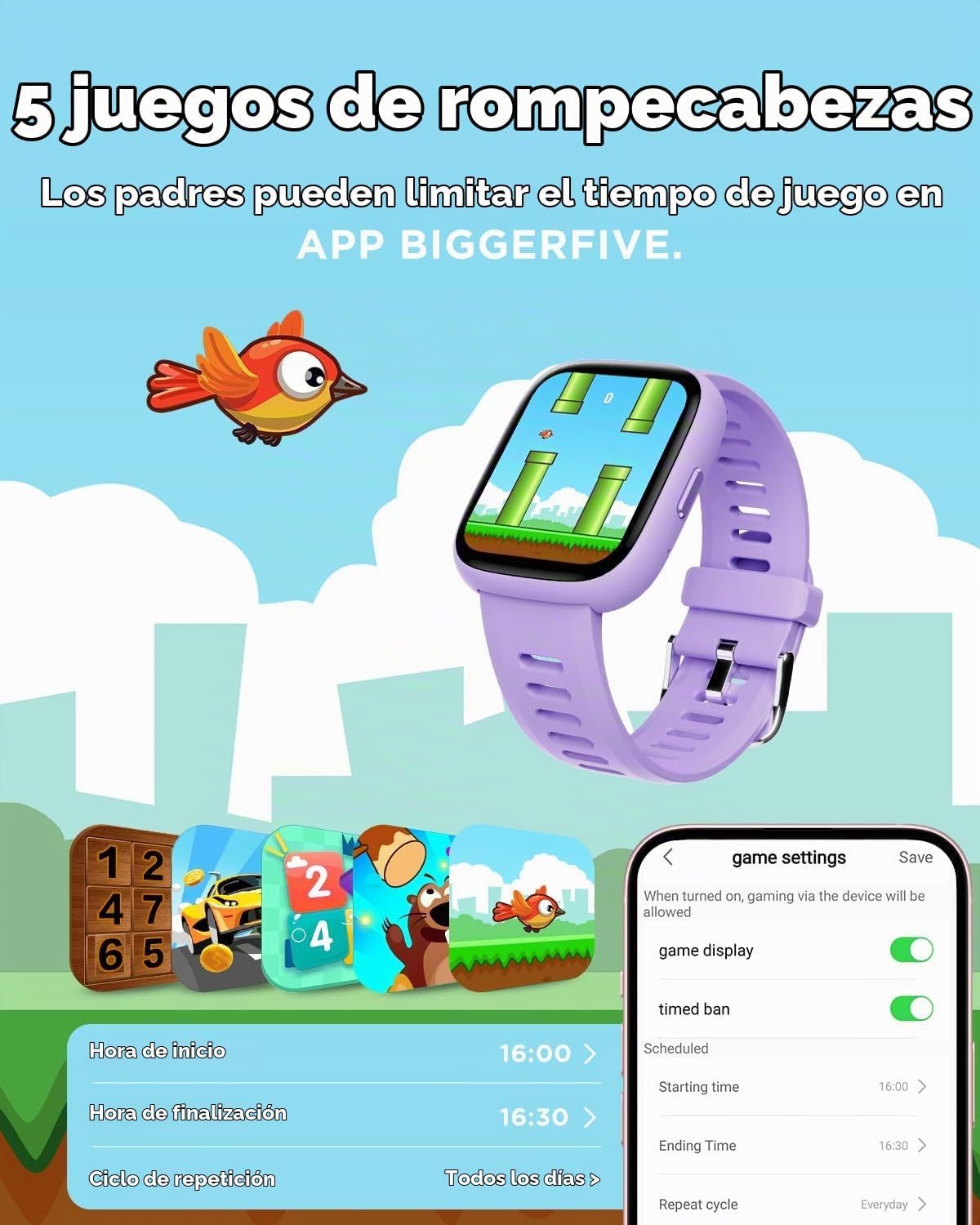 BIGGERFIVE Smart Watch para Kids, 1.8" Fitness Tracker Watch con Pedometer