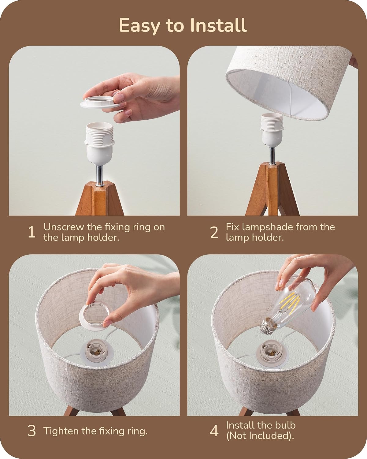Lámpara EDISHINE Lámpara de mesa con trípode, pequeña y bonita lámpara de noche