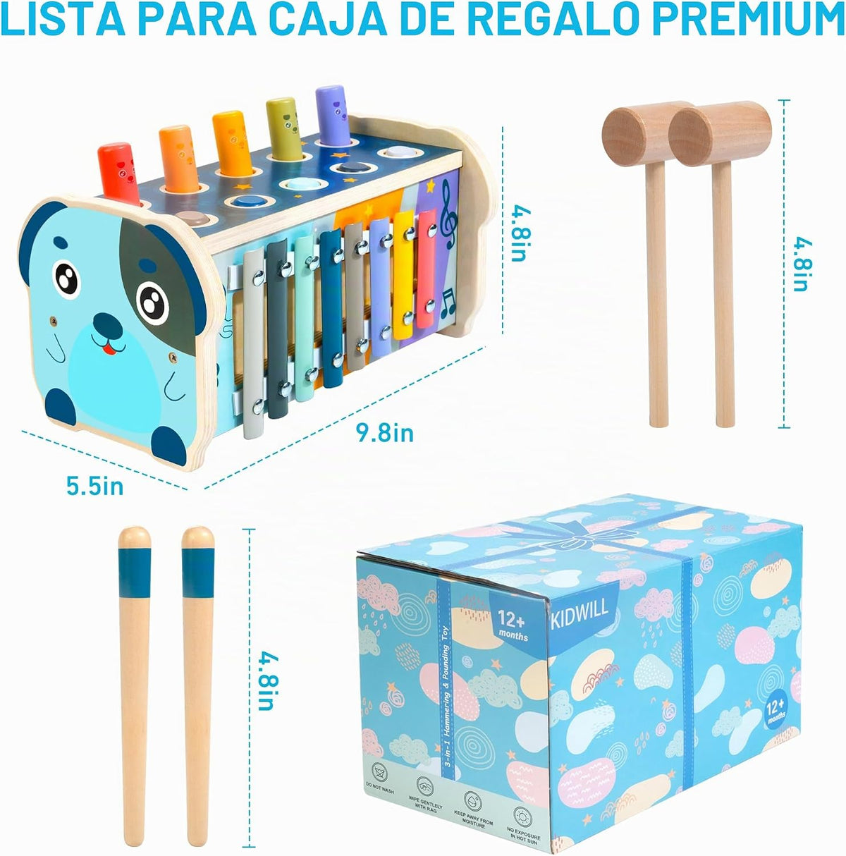 Juguetes Montessori de madera para martillar para niños de 1