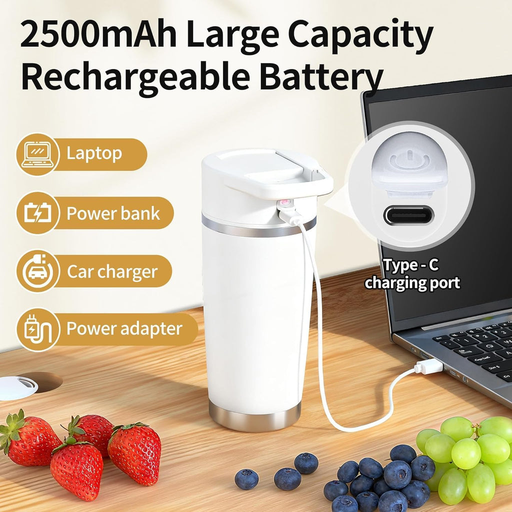 Licuadora portátil con vaso aislado al vacío, licuadora personal recargable inalámbrica de 20 onzas, botella de mezcla de acero inoxidable de 120 W para batidos y batidos, sin BPA, color
