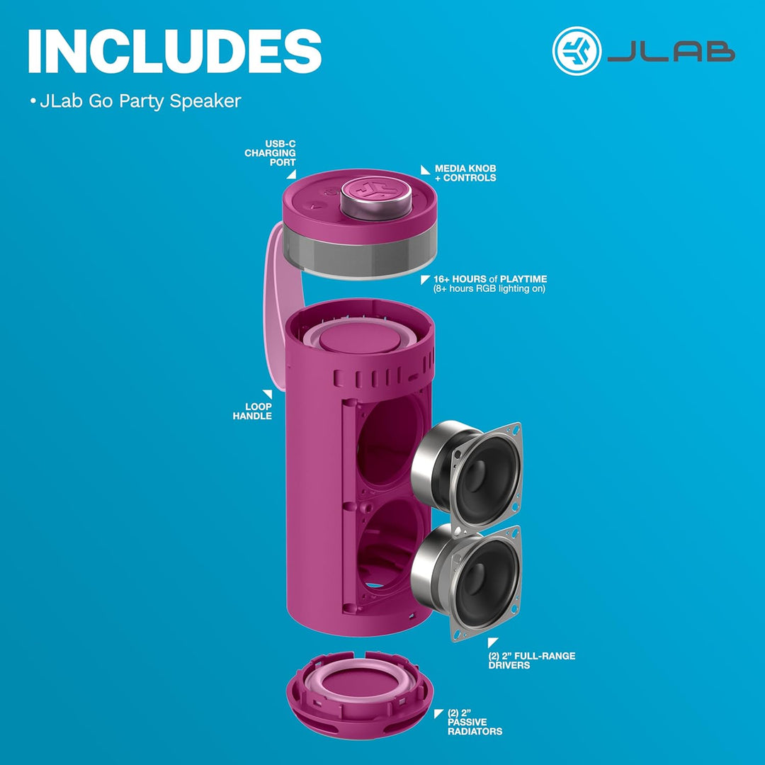 JLab, Go Party, Altavoz Bluetooth portátil, impermeable, iluminació...