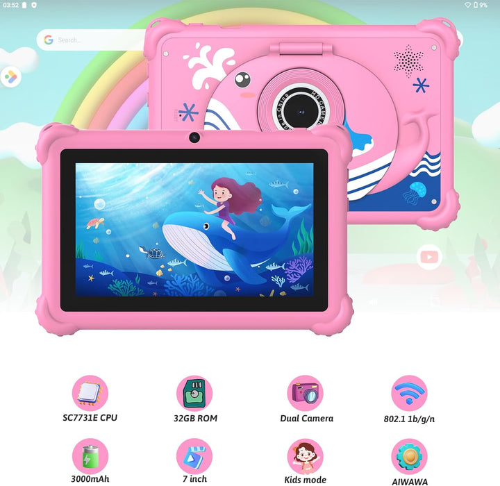 Tablet infantil de 7 pulgadas para niños pequeños, Android 12, 4 GB...