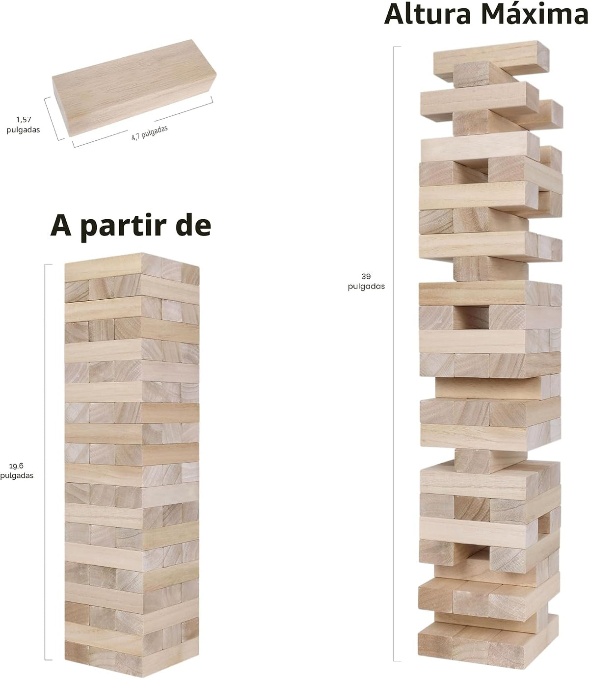 Juego de torre gigante de caída, torre grande que se apila a más de 3.2 pies, 60 piezas de bloques gigantes de madera para juegos de patio al aire libre con estuche de transporte apilable, juego de noche, juguete de regalo para niños, adultos y familia
