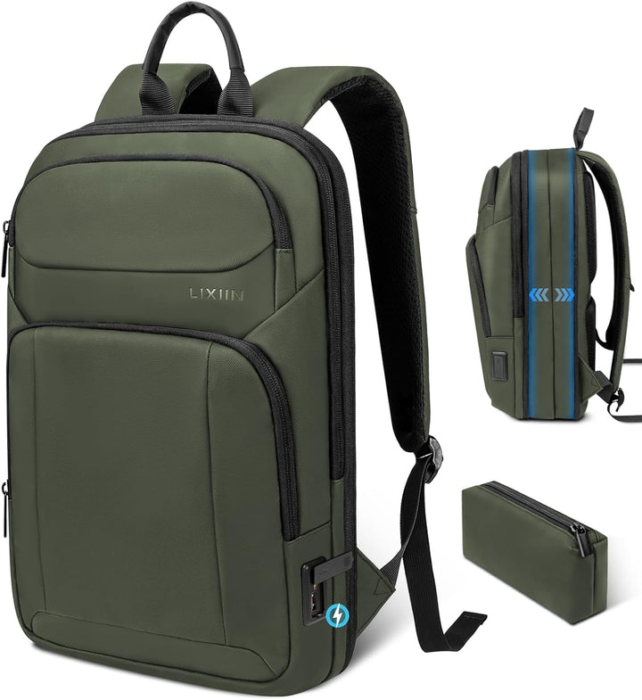 Mochila para hombre delgada y expandible de viaje para laptop con p...