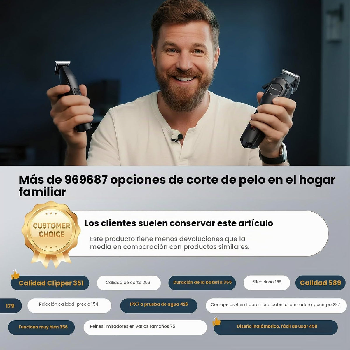 Jack & Rose Juego de cortapelos para hombres, recortadora de pelo inalámbrica, afeitadoras eléctricas