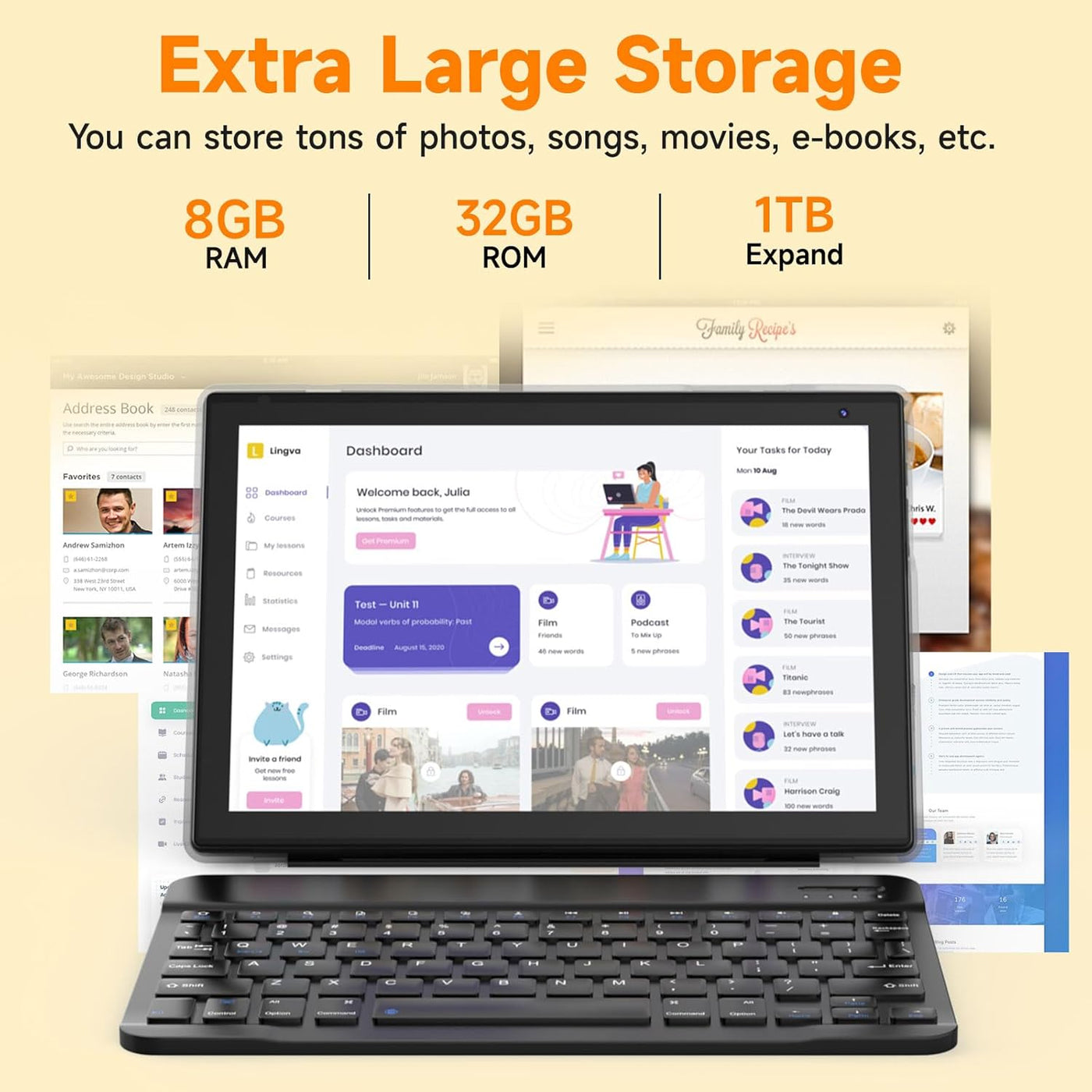 Tablet Android 15 de 10 pulgadas, tableta 2 en 1 con teclado. 8GB R...