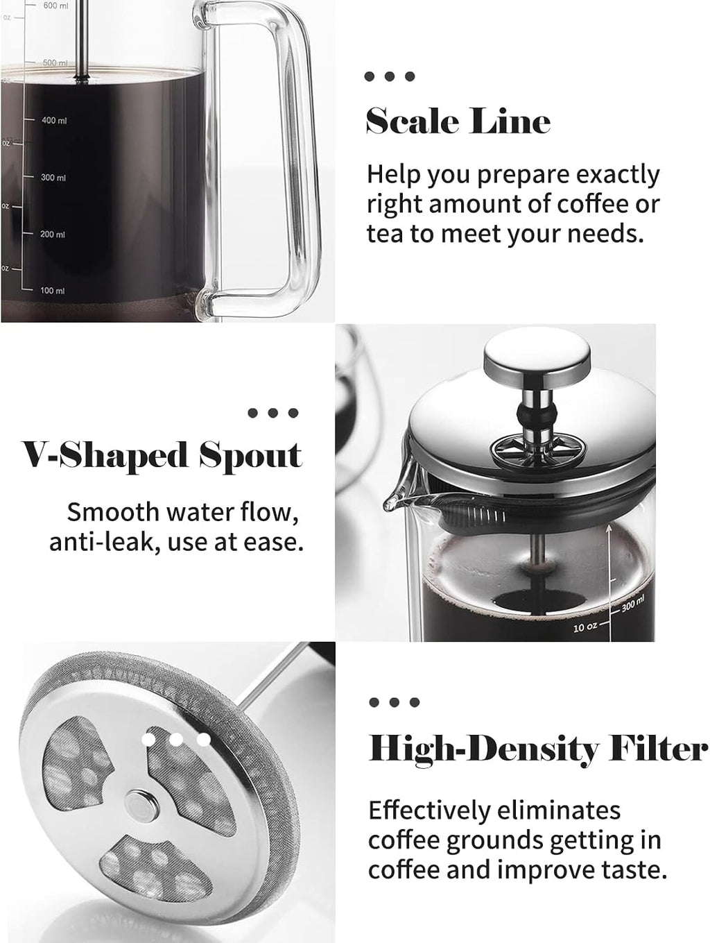 Decdeal Cafetera francesa de doble pared Cafetera de vidrio de borosilicato