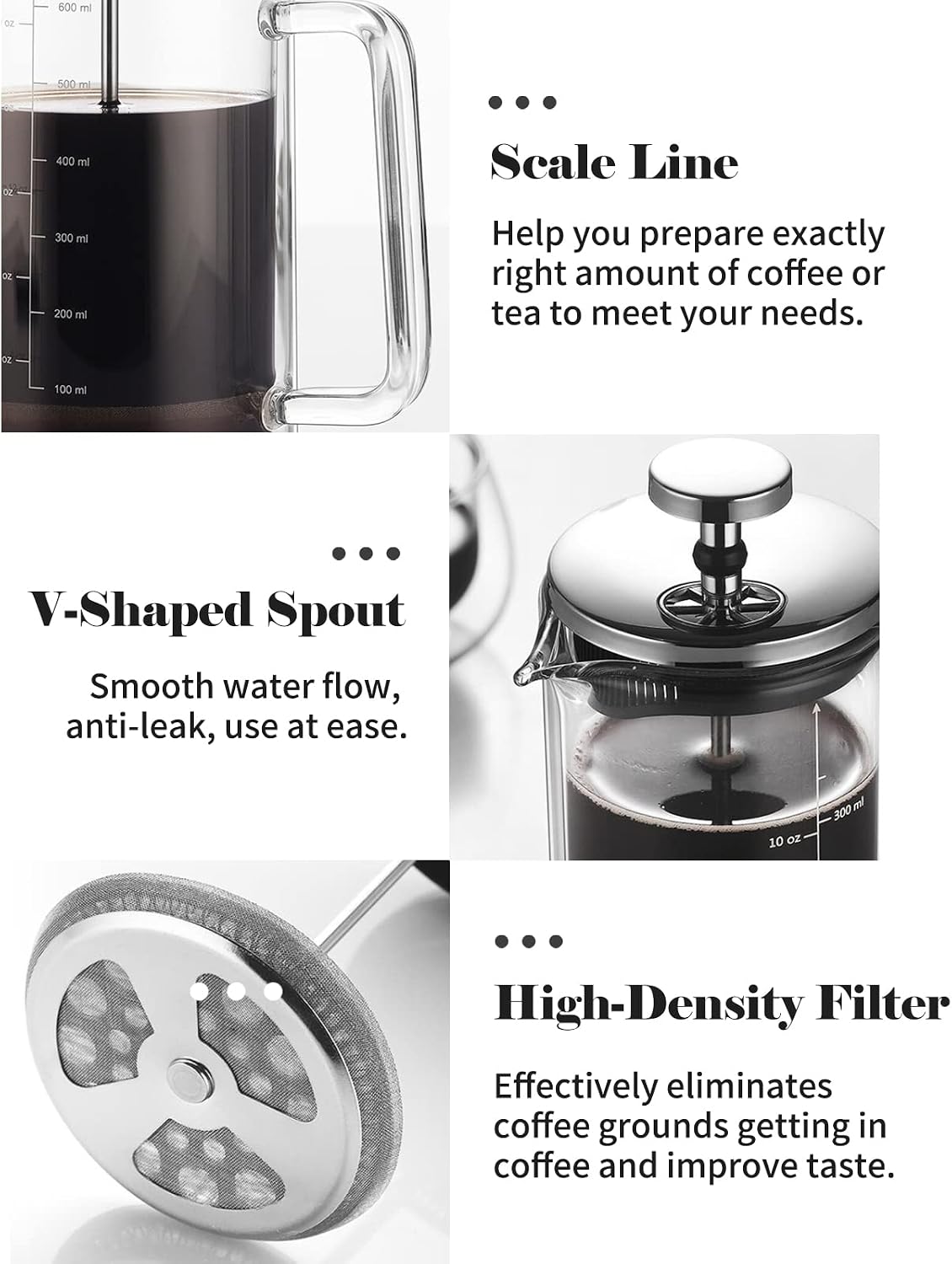 Decdeal Cafetera francesa de doble pared Cafetera de vidrio de borosilicato