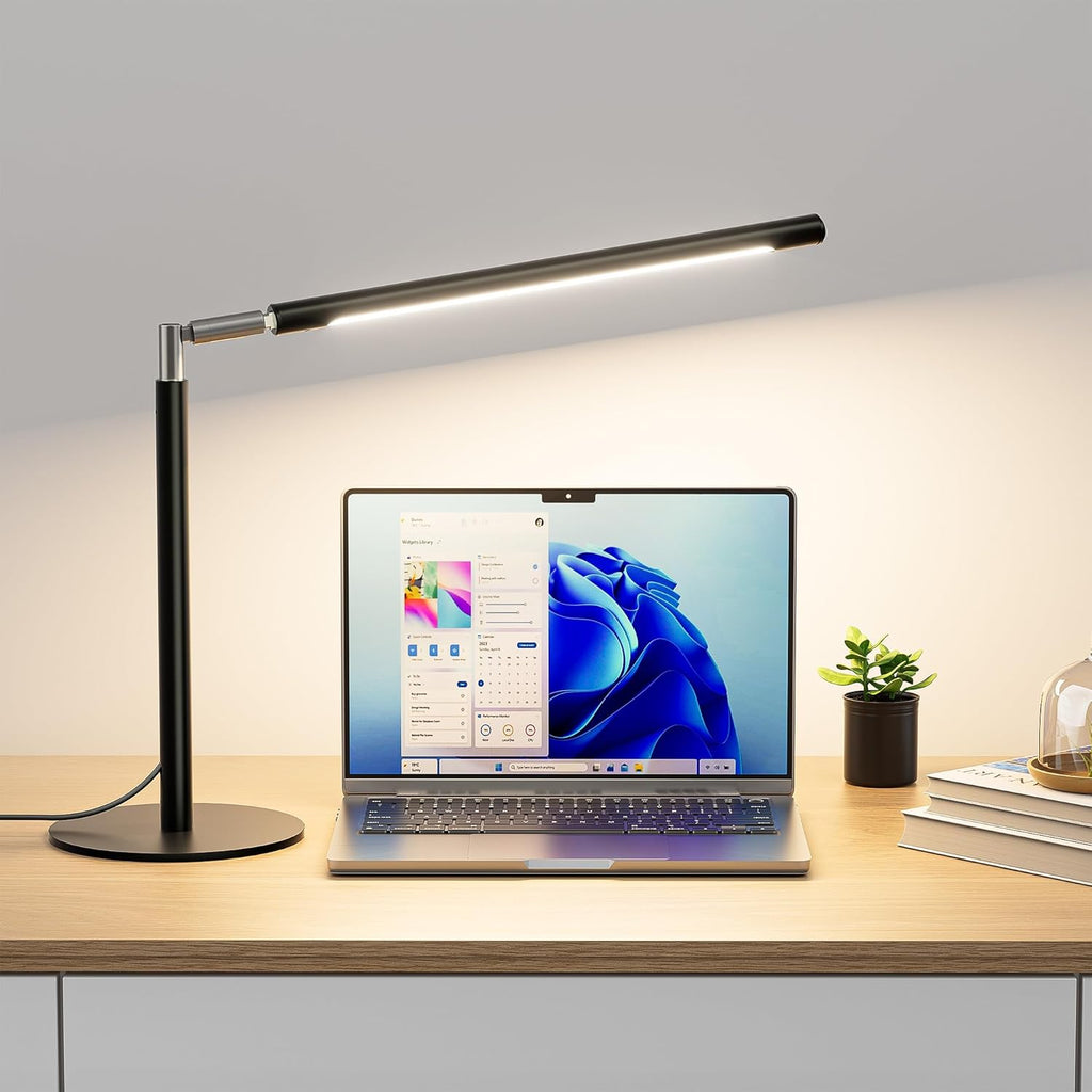 Lámpara Lámpara de escritorio LED de metal, luz de escritorio regulable de 16 pulgadas con base, 15 W 1200 lm, adaptador incluido, color y brillo ajustable, lámpara de mesa alta moderna para oficina en casa, lectura, estudio, tareas, laptop, negro