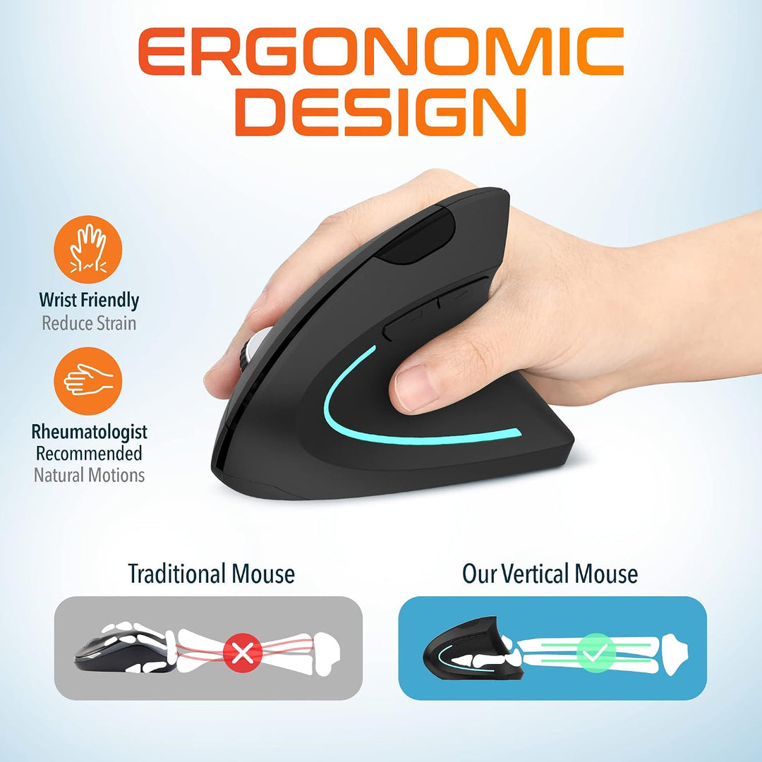 Delton Ratón inalámbrico vertical ergonómico, dongle USB de 2.4 GHz...