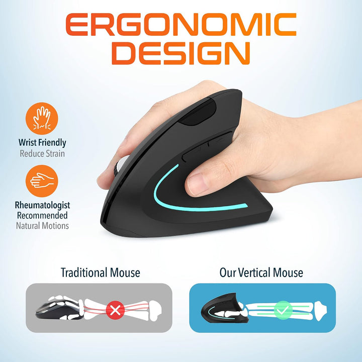 Delton Ratón inalámbrico vertical ergonómico, dongle USB de 2.4 GHz...