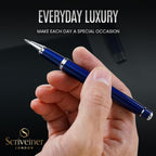 Scriveiner – Bolígrafo roller azul medianoche, con lacado azul y acabado cromado, repuesto de tinta Schmidt, para hombres y mujeres, para profesionales y oficinas ejecutivas