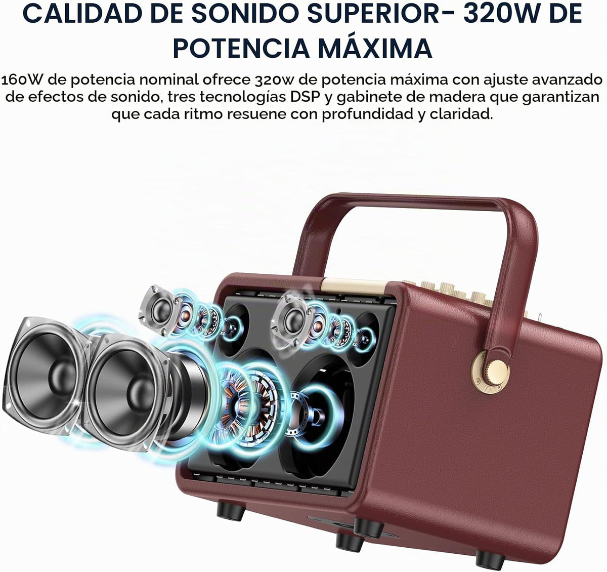 SUPNIU - Máquina de karaoke de 320 W de potencia máxima con graves profundos ricos para adultos, sistema de altavoces PA portátil Bluetooth para cantar con ajuste de graves/agudos con 2 micrófonos inalámbricos UHF para fiestas en casa, boda, al aire libre