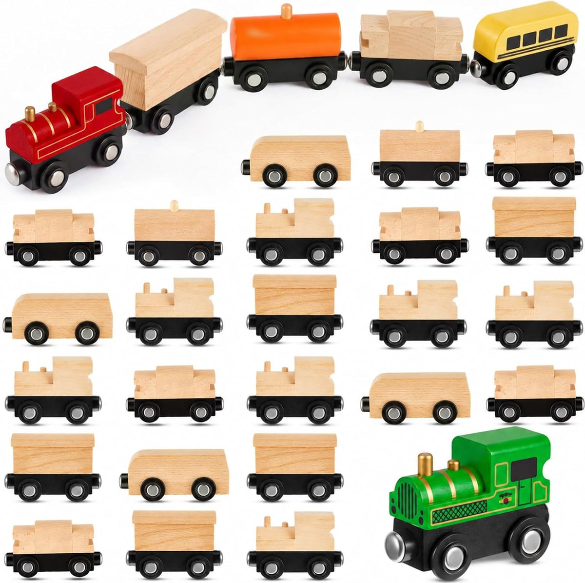 Halloscume 30 vagones de tren de madera magnéticos sin terminar