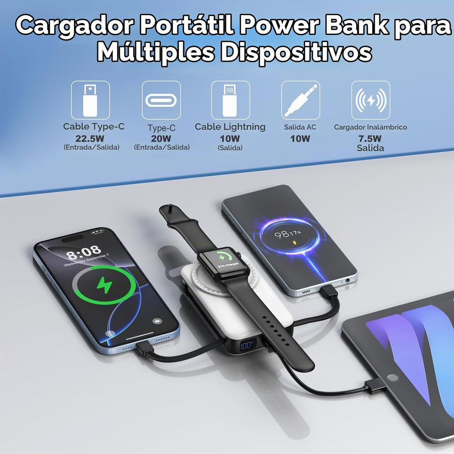 Cargador portátil magnético de 10000 mAh para iPhone con cables int...