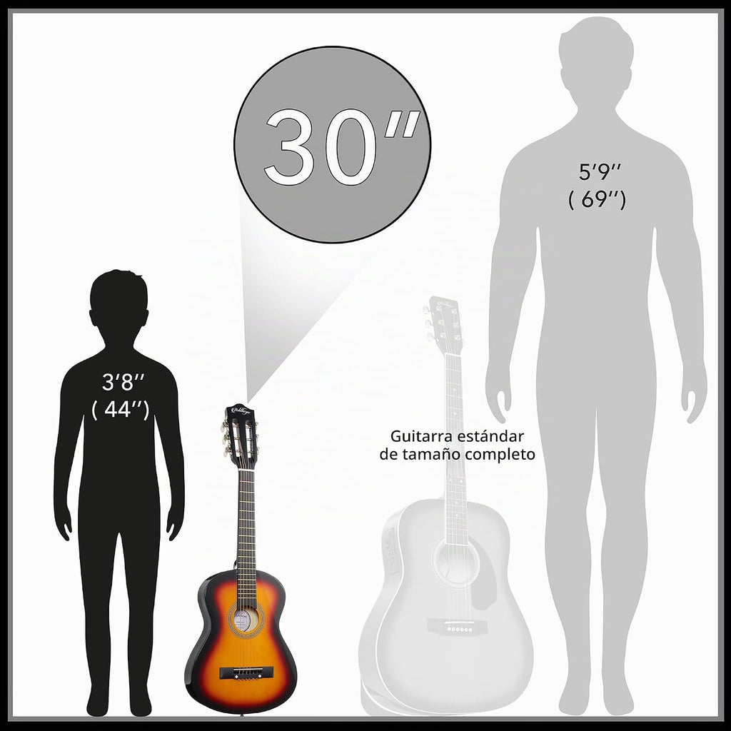 Ashthorpe Guitarra acústica infantil de 30 pulgadas (Sunburst), kit de inicio para principiantes con bolsa de concierto, cuerdas adicionales, correa, púas y lecciones