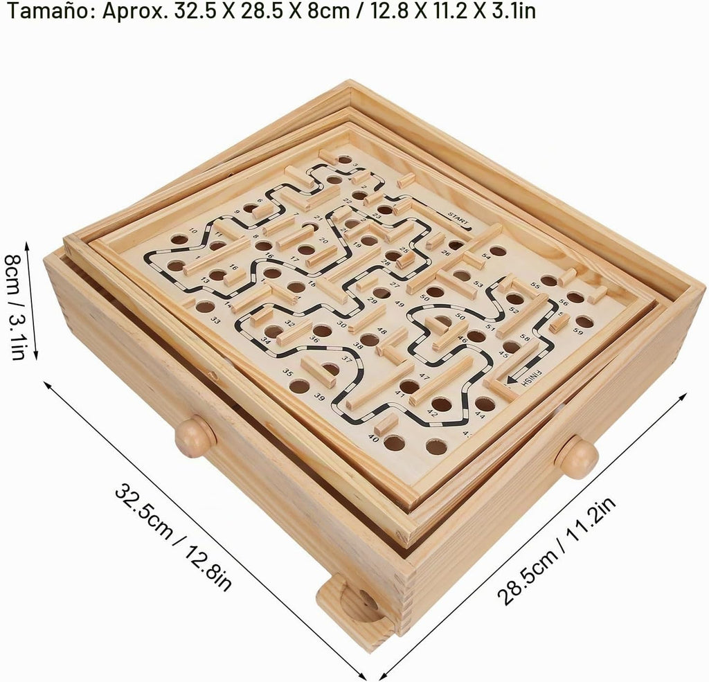 Juego de mesa Laberinto, 12.8 x 11.2 x 3.1 in / 12.8 x 11.2 x 3.1 pulgadas, laberinto de mesa de equilibrio de madera, laberinto de juegos de madera con 60 puntos de referencia para ancianos