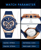 Paras Crown Relojes para Hombre Lujo Movimiento Japonés de Cuarzo Cronógrafo Analógico Caja de Acero Inoxidible Resistente al Agua 5ATM Relojes para Hombre
