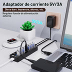 VEMONT, USB-3030, hub USB 3.0 de 7 puertos, alimentado, con puerto de carga inteligente, adaptador 5V/3A