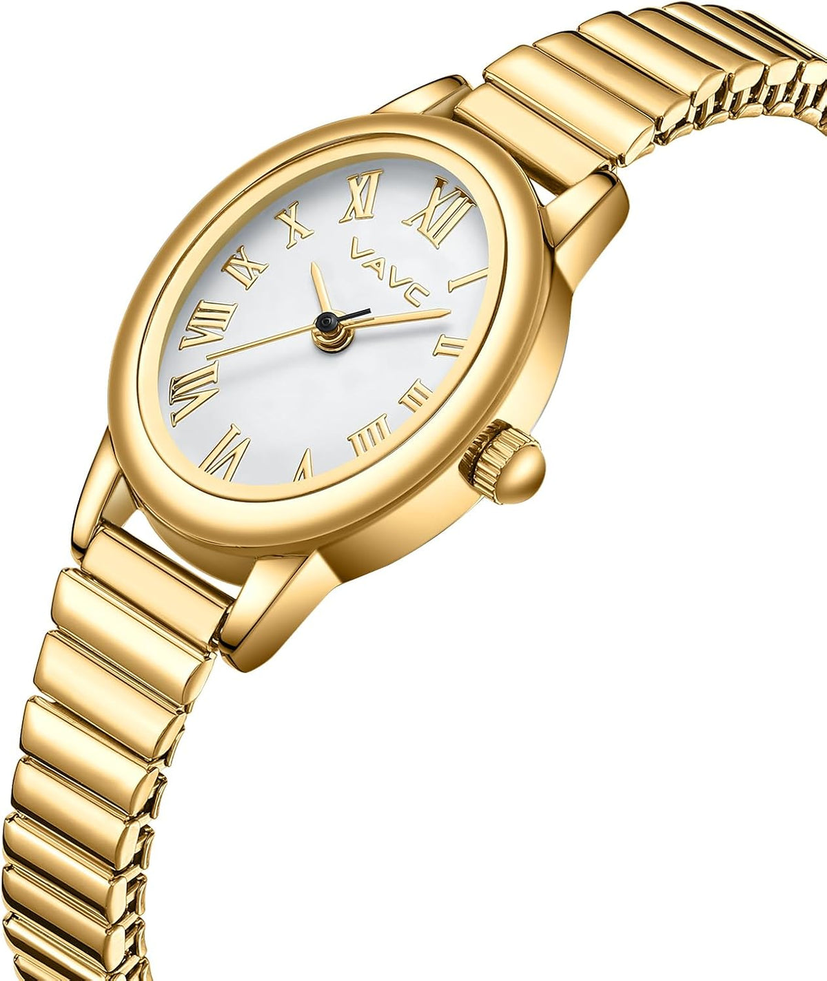 Relojes pequeños de oro para mujer, reloj analógico para mujer con banda de expansión de acero inoxidable, esfera romana ovalada, resistente al agua