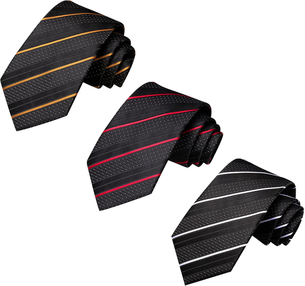Hi-Tie - Juego de 3 piezas para hombre, incluye corbata, pañuelo de bolsillo, gemelos y pin de solapa, colección de corbata de seda