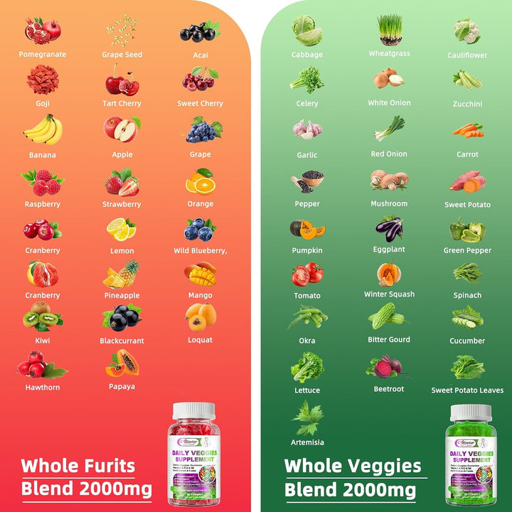 Gomitas de frutas y verduras sin azúcar, súper verduras con 23 frut...