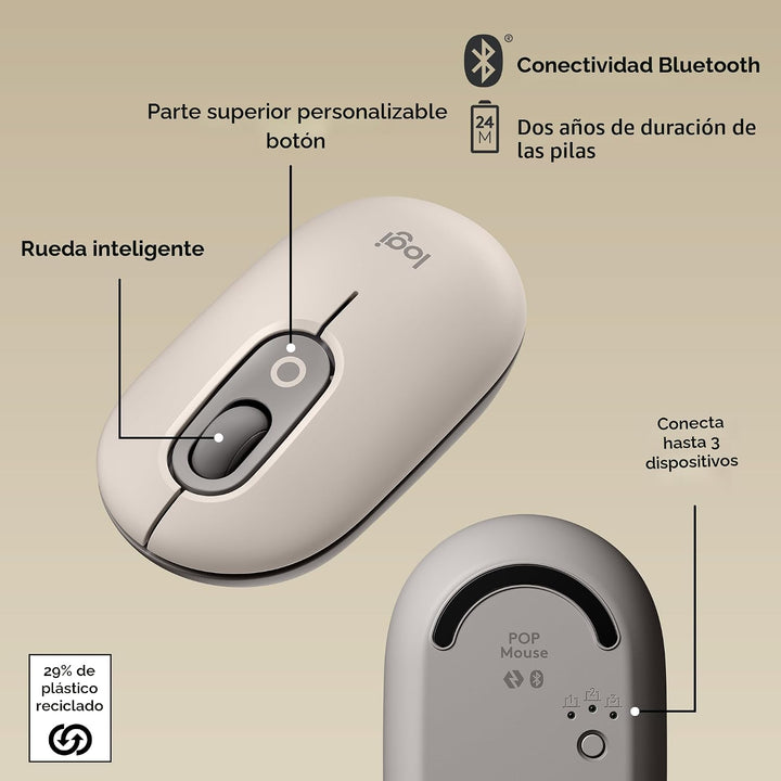 Logitech POP Mouse, ratón inalámbrico con emojis personalizables, t...