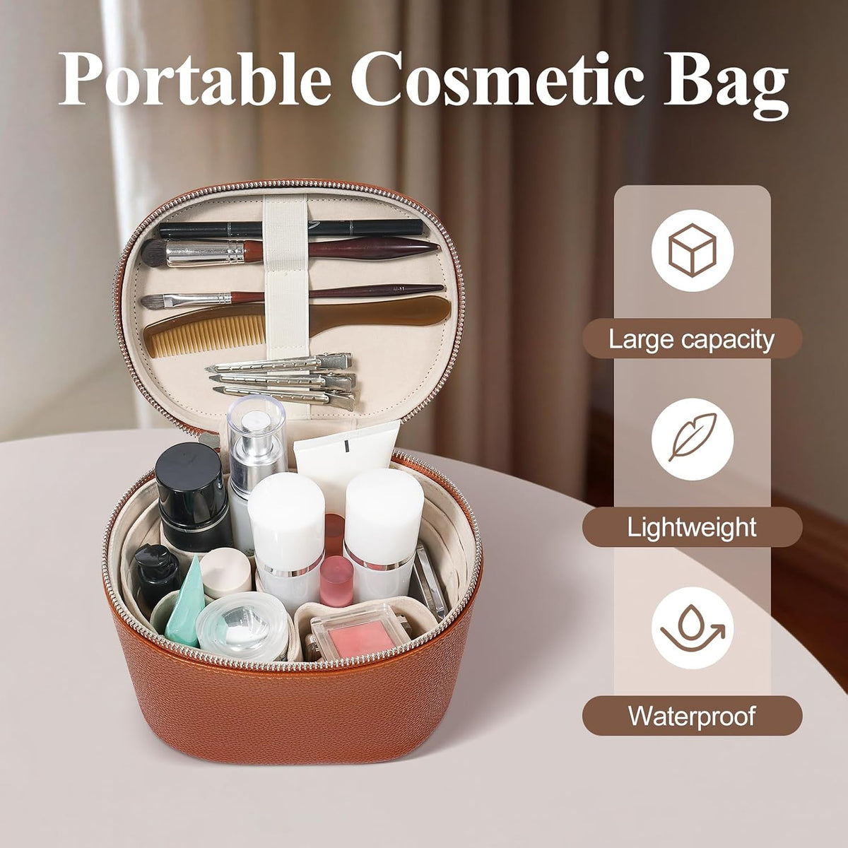 Bolso de maquillaje, estuche de viaje con compartimentos y asa, organizador portátil de cosméticos, bolso de aseo para mujer