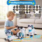 yiman Robot de juguete para perros con control remoto, robot inteligente programable para niños de 3 años en adelante, baile y sonido interactivos, juguetes de acrobacias RC con ojos LED, juguete electrónico para mascotas para niños y niñas (rosa)