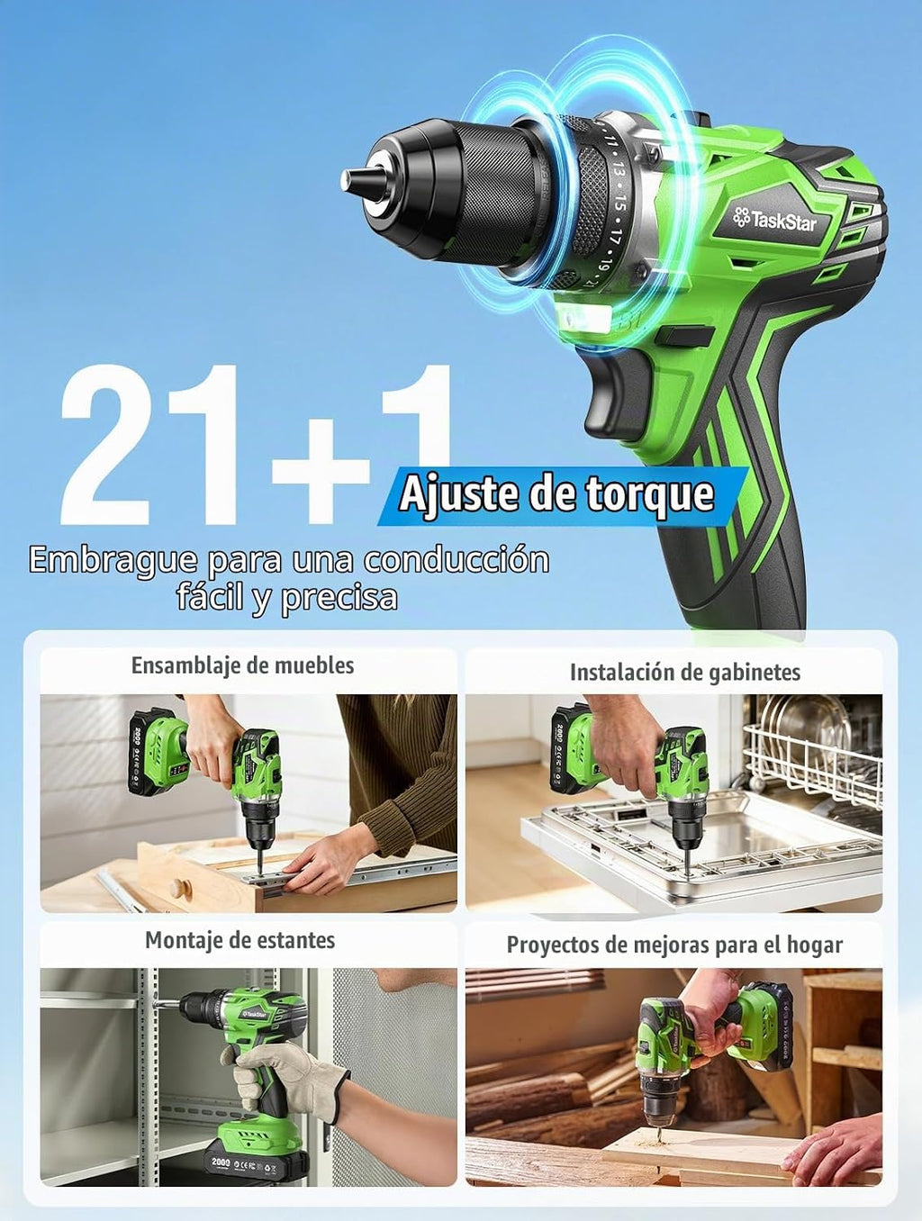 Taskstar Kit combinado de taladro inalámbrico y destornillador de impacto