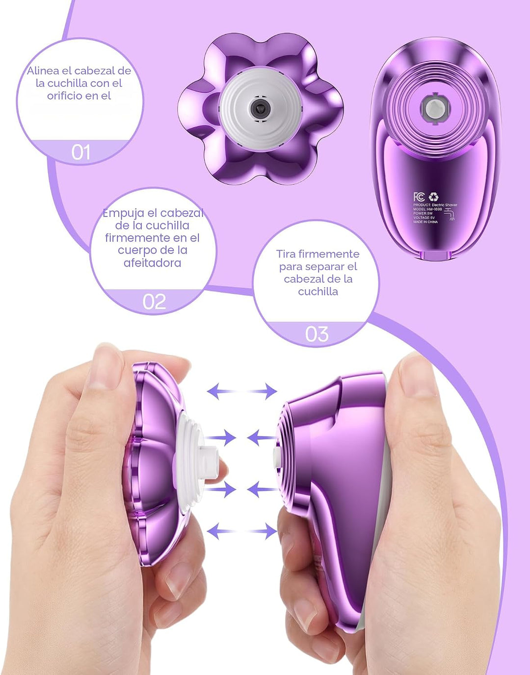 Maquinillas de afeitar eléctricas 5 en 1 para mujer, cabeza magnéti...