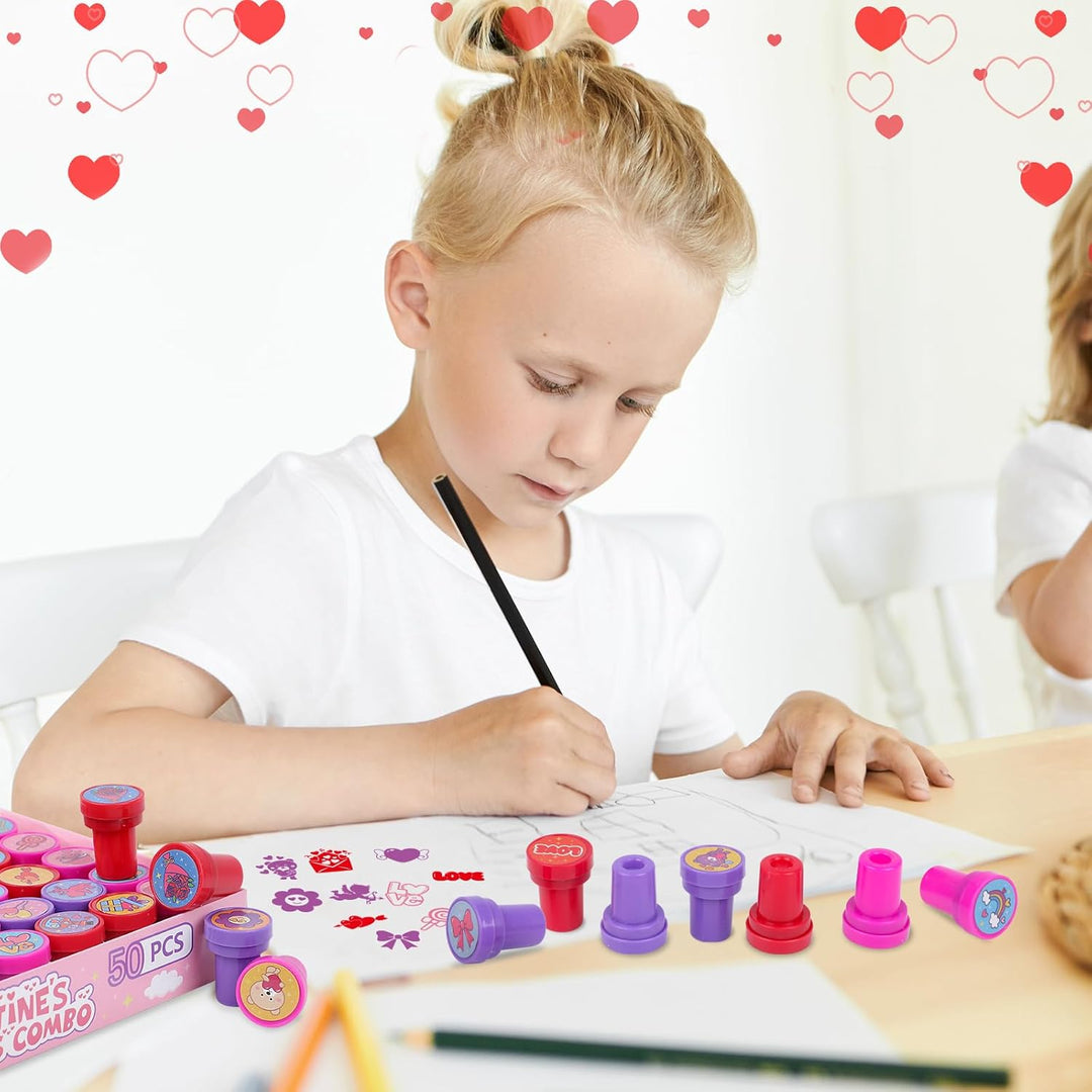 FOIMAS 50pcs Valentines Day Stamps Self Inking Stamps
