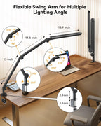 Lámpara Lámpara de escritorio LED con abrazadera, lámpara de escritorio de arquitecto con control remoto, luz de escritorio de brazo oscilante flexible con luz LED dual, atenuación continua, 5 modos de color