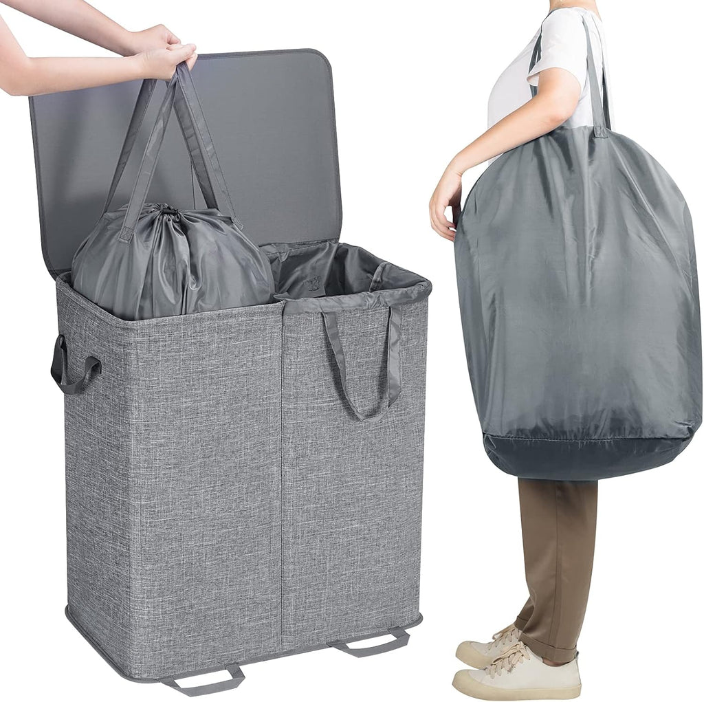 Lifewit Cesta doble para ropa sucia con tapa, bolsas de lavandería