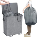 Lifewit Cesta doble para ropa sucia con tapa, bolsas de lavandería