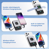 Cargador portátil magnético 6 en 1 para iPhone con cables integrado...