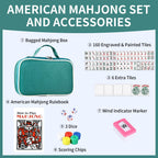 Juego de mahjong americano prémium con bolsa de transporte duradera verde, 166 azulejos blancos, incluye fichas y dados, juego de azulejos Mahjong portátil de viaje completo