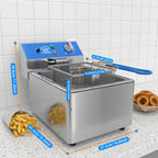 TOPKITCH Freidora Eléctrica Profunda de 6L con Envase de Aceite Extraíble y Asa, Cesta de Malla de Alambre Sólido y Tapa, Freidoras Comerciales Ligeras para Encimera - 120V 1800W