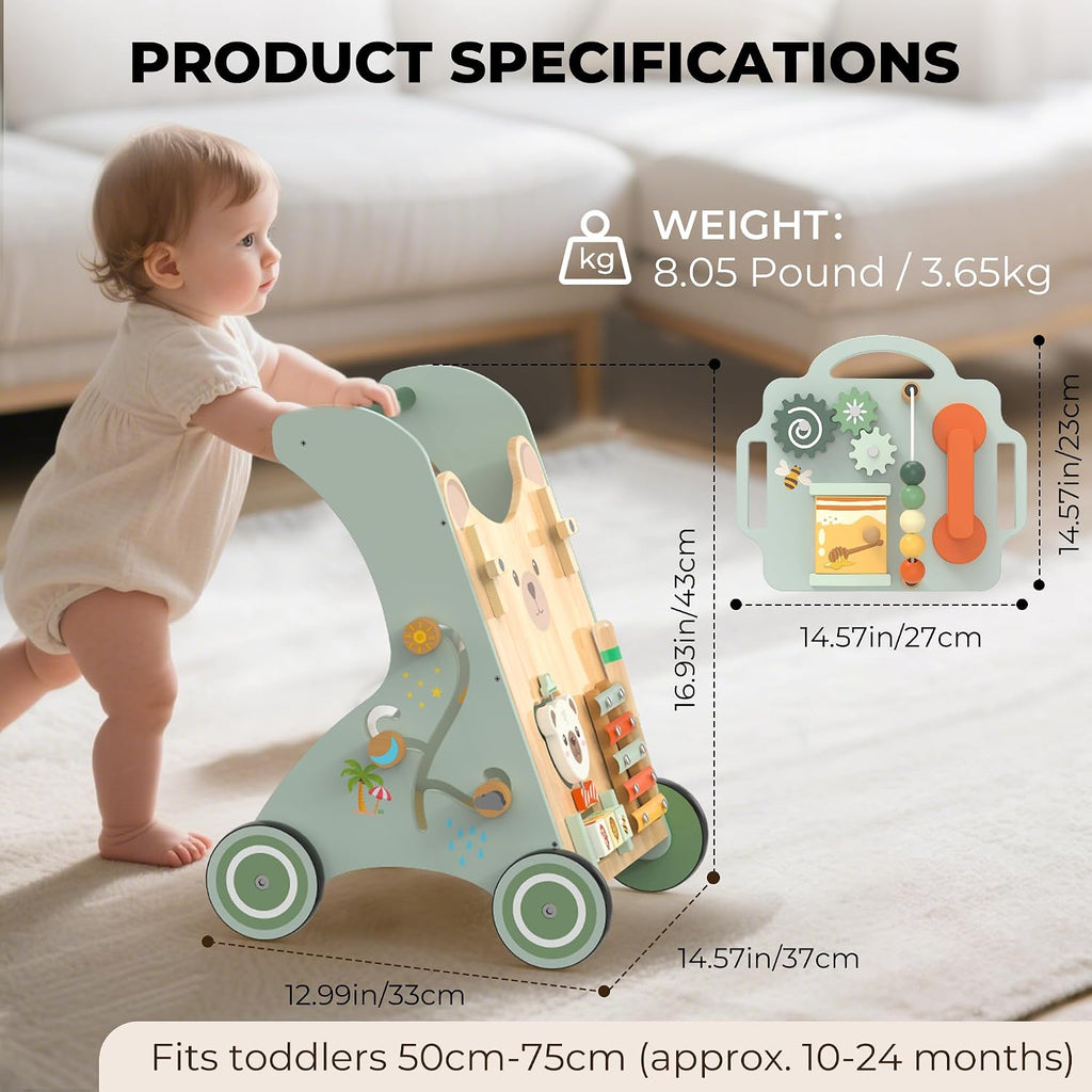 WOODMAM - Andador de empuje para bebés, juguete de aprendizaje de madera para estar sentado a pie para 12 meses