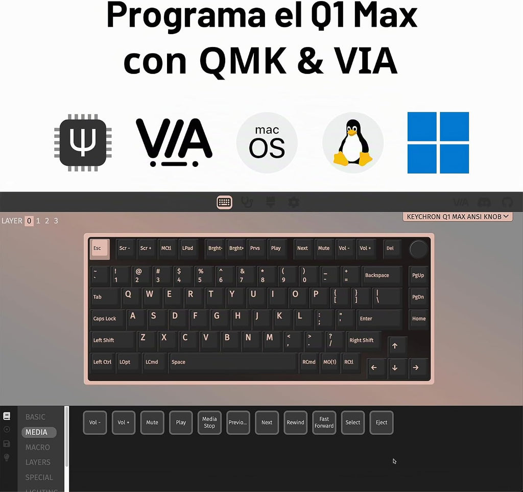 Keychron Q1 Max RGB QMK/VIA Teclado mecánico personalizado, intercambiable en caliente, con botón programable de metal completo con interruptor Gateron Jupiter marrón, teclado de juegos de 2.4 GHz