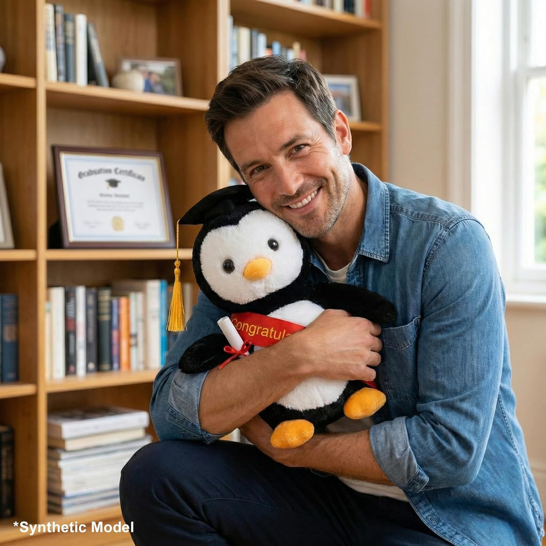 WEIGEDU Pingüino de peluche con graduación doctoral Tam Velvet Gold...