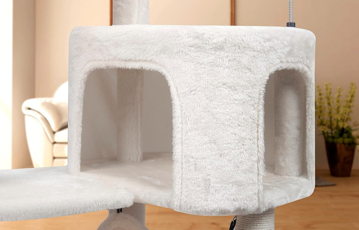 YUNIQUE Árbol para gatos de 39.4 pulgadas con condominio para gatos y hamaca grande, beige