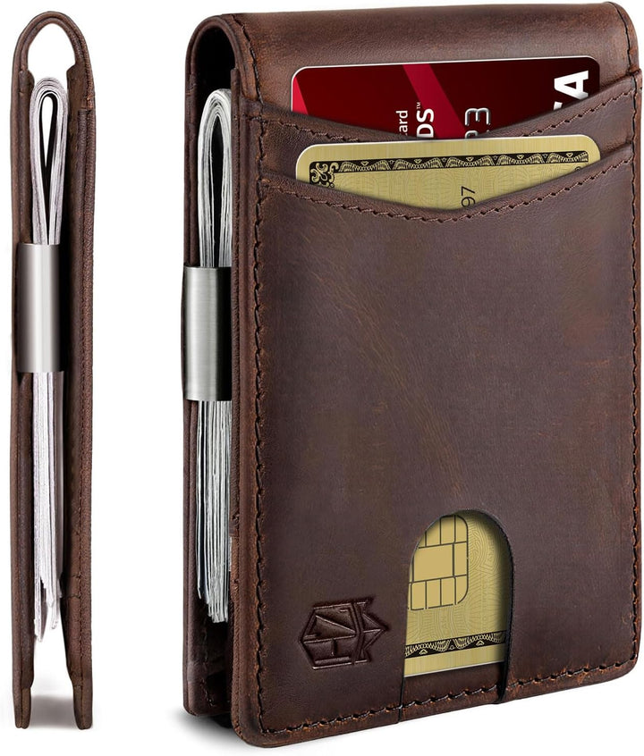 Zitahli Cartera de cuero genuino para hombre, 12 tarjetas, delgada,...