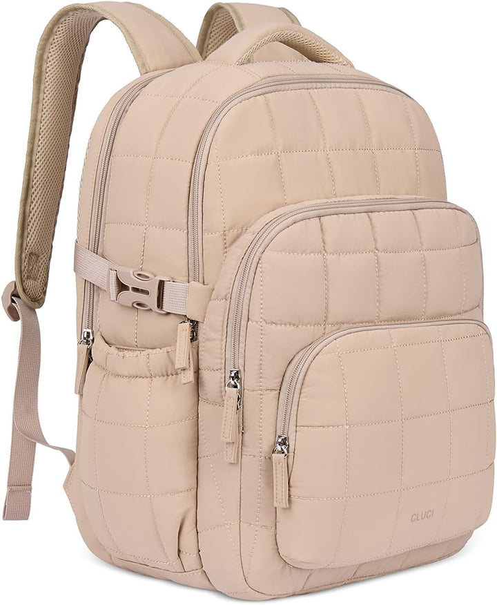 CLUCI Mochila acolchada abullonada para laptop para mujeres, Caqui,...